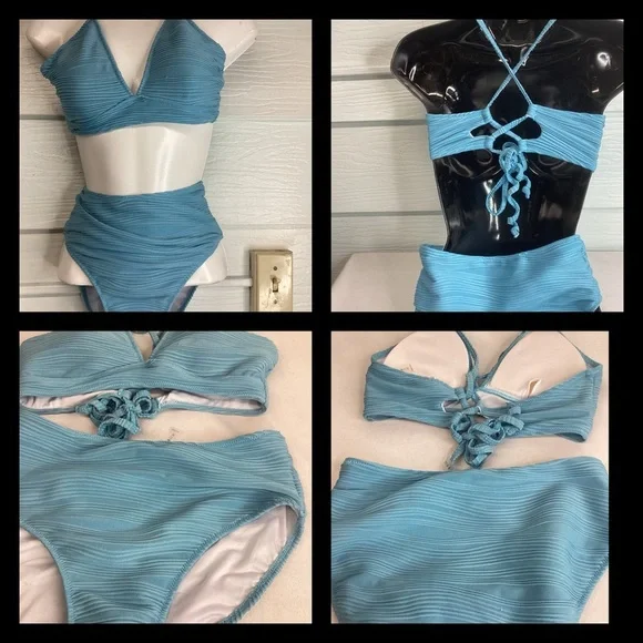 Blue Ribbed Bikini Set.16 - Picture 3 of 6